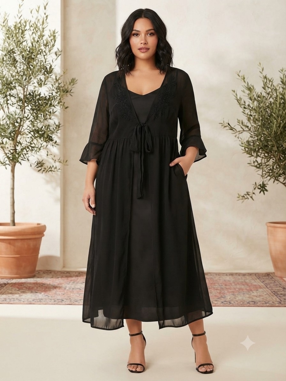 Black See Through Front Maxi Dress